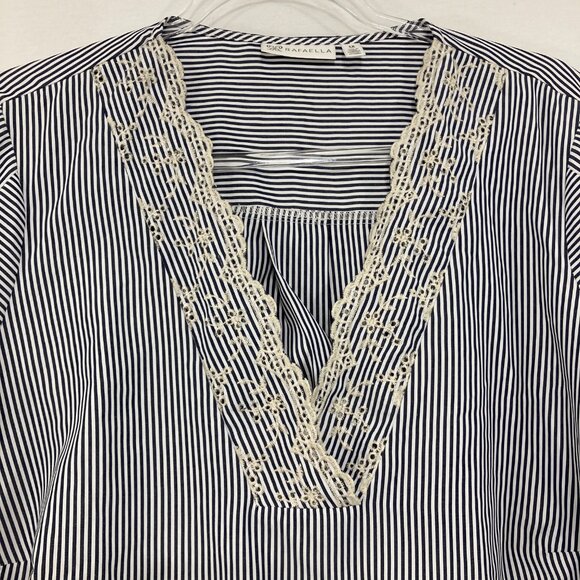 Rafaella Top size 1X V neck Lace Embroidered Striped Preppy Bell Sleeve Feminine - Picture 3 of 11